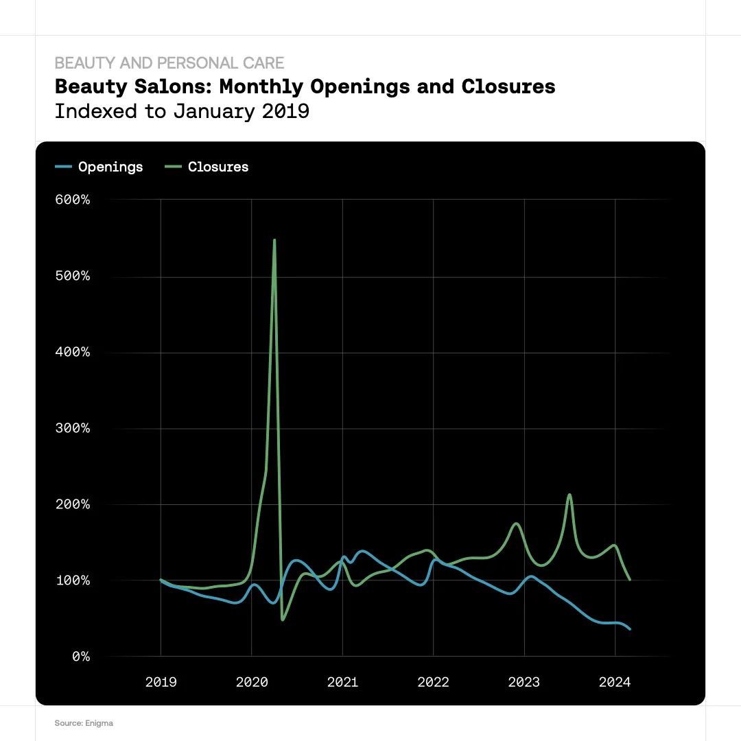 Beauty and Personal Care - Beauty Salons Monthly Opening and Closures